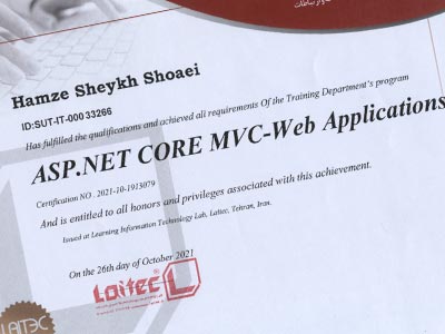 گواهینامه دوره ASP.NET Core MVC Web Application